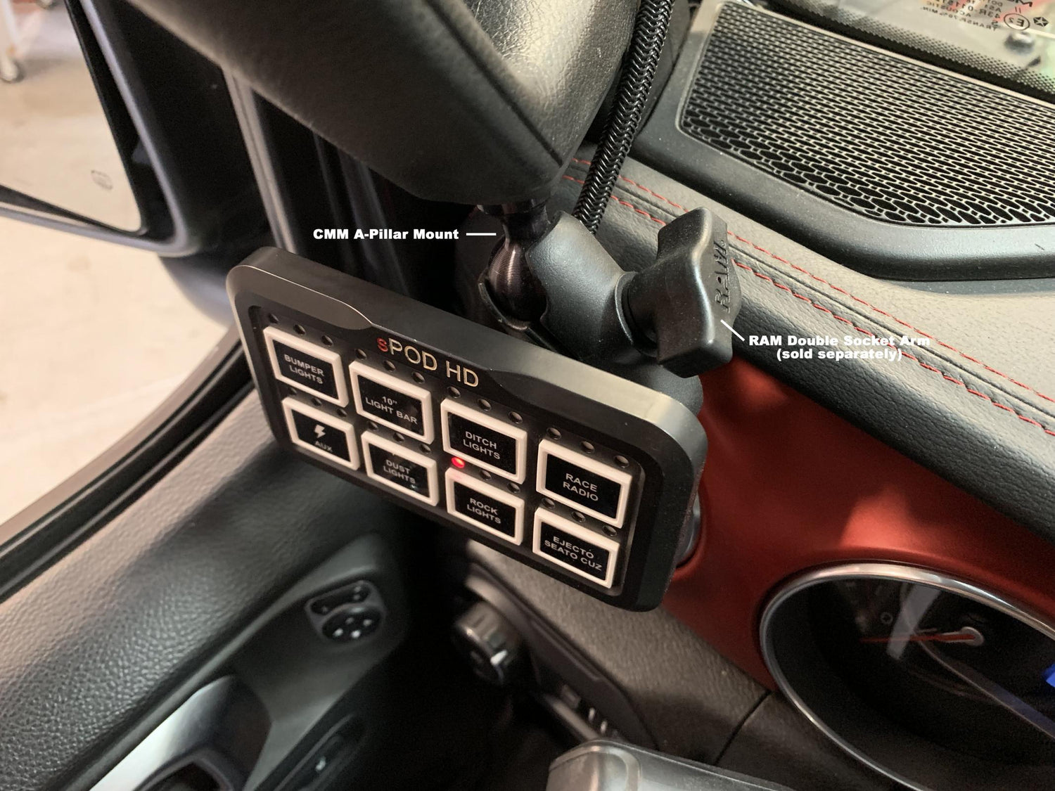 CMM A-Pillar 1-Inch Ball Mount Solution - Jeep 2018-23 Jeep JL Wrangler/JT Gladiator 2018-23 860215-GNJV