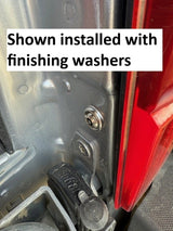 LightGuard Lite anti-theft taillight fastener installed on Ford F-Series truck, shown with finishing washers for a clean look