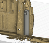 CAD rendering of the black bracket and partial 3d scan of the bed post of a truck